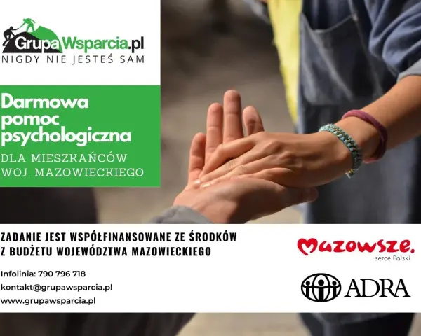Darmowe porady psychologiczne dla Mazowszan. Grupa Wsparcia.pl oferuje pomoc. Nigdy nie jesteś sam.
