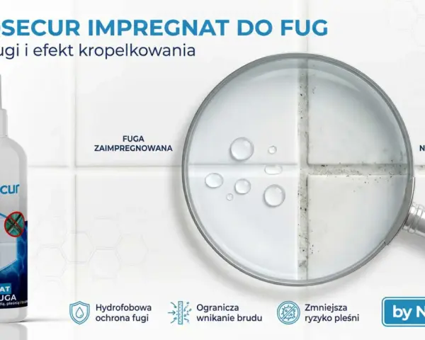 Dlaczego warto szukać alternatyw dla tradycyjnej glazury? Impregnat Nanosecur zapewnia czyste fugi i efekt kropelkowania, chroniąc przed brudem i pleśnią.