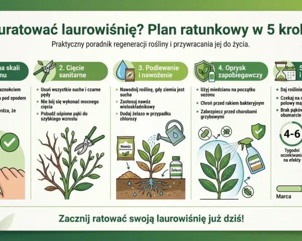 Plan ratunkowy dla laurowiśni: ocena, cięcie, podlewanie, oprysk i cierpliwość. Zadbaj o roślinę, by uniknąć żółte liście.