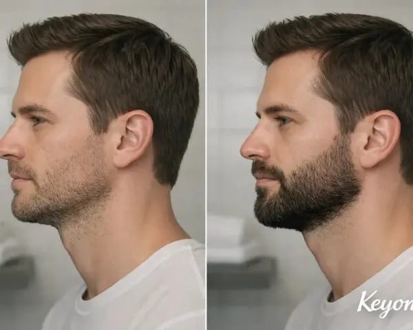 Comparación de un hombre con barba incipiente y otro con barba completa. Muestra cuánto tarda en crecer la barba.