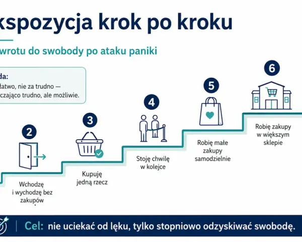 Drabina powrotu do swobody po ataku paniki: od stania przed sklepem do zakupów w tłumie. Stopniowe oswajanie lęku.