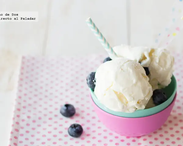 Delicioso helado de yogur casero con arándanos frescos, servido en un cuenco colorido. ¡Un postre perfecto para refrescarse!