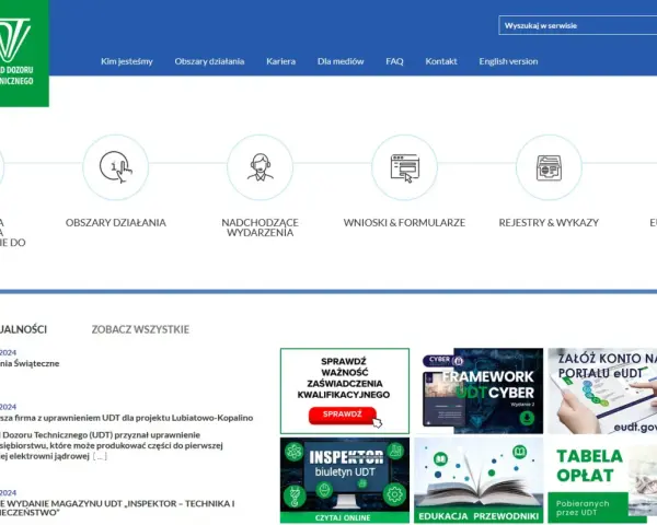 Strona UDT. Informacje o przedłużenie uprawnień UDT, rejestracja, wnioski, edukacja i inne.
