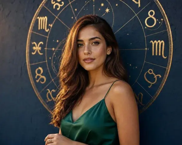 Kobieta na tle zodiaku. Sprawdź swój horoskop miłosny na weekend i odkryj, co gwiazdy przygotowały dla Ciebie.