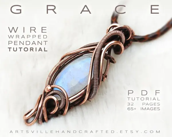 Tutorial PDF per ciondolo wire wrapping con pietra di luna. Impara l'arte del wire wrapping!
