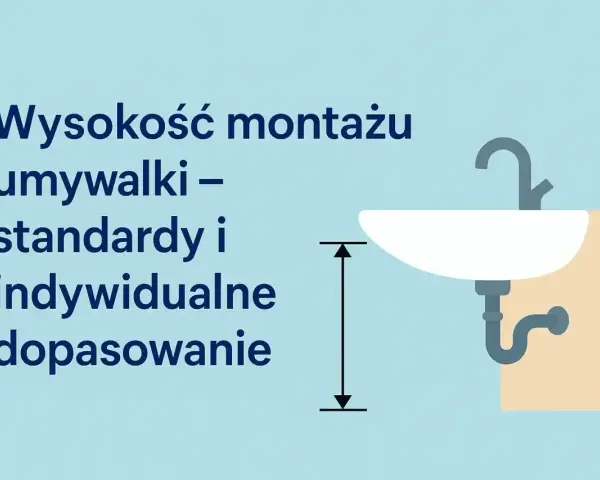 Wysokość montażu umywalki: standardy i indywidualne dopasowanie. Ilustracja pokazuje umywalkę z zaznaczoną miarą wysokości.