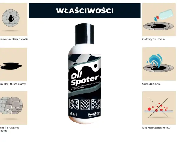 Chcesz wiedzieć, czym zmyć olej z kostki? Ten środek "Oil Spotter" skutecznie usuwa plamy oleju i tłuszczu z kostki brukowej i kamienia.