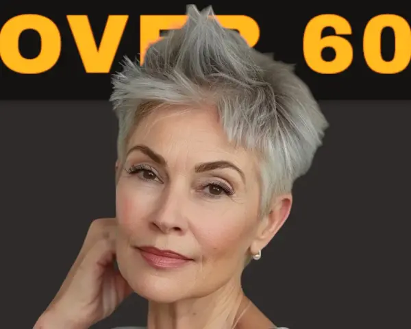 Donna con un elegante corto taglio capelli over 60, sguardo intenso e un sorriso accennato.