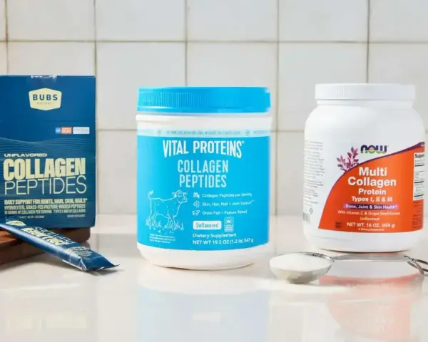 Zastanawiasz się, jaki kolagen wybrać? Na zdjęciu trzy popularne produkty: Bubs Naturals, Vital Proteins i Now Foods.