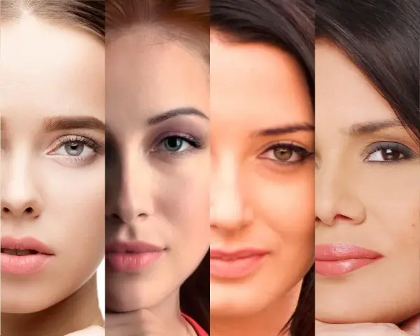Seis rostros muestran la diversidad de fototipos de piel, desde pecas hasta tonos oscuros, celebrando la belleza en todas sus formas.