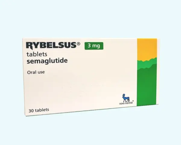 Opakowanie leku Rybelsus 3 mg z semaglutydem. Szukasz informacji, gdzie kupić leki na receptę bez recepty? To opakowanie zawiera 30 tabletek do stosowania doustnego.