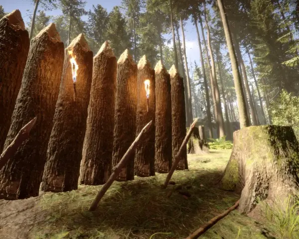 Obrona przed kanibalami w Sons of the Forest: zaostrzony palisada z pochodniami i włóczniami. Poradnik budowania.