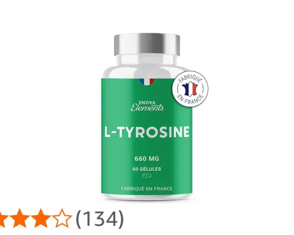 Flacon de L-Tyrosine 660 mg, 60 gélules, fabriqué en France. Découvrez les bienfaits de la L-Tyrosine pour votre bien-être.