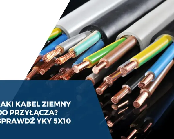 Zbliżenie na końcówki kabli YKY 5x10, z miedzianymi żyłami i kolorowymi izolacjami.