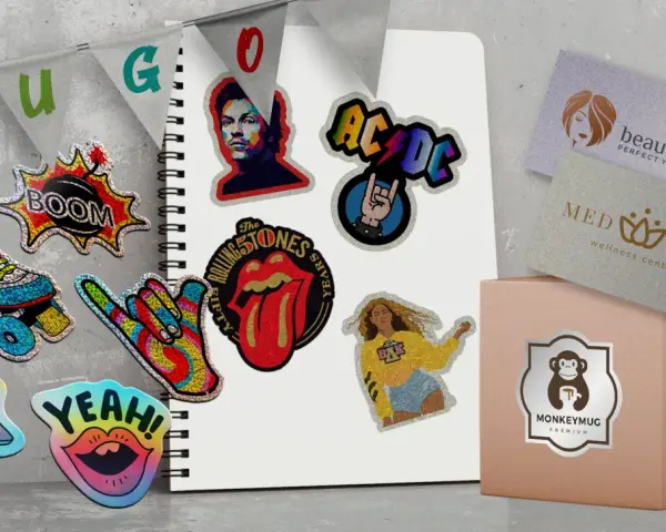 Pegatinas brillantes de patines, labios, estrella, AC/DC, Rolling Stones y más.