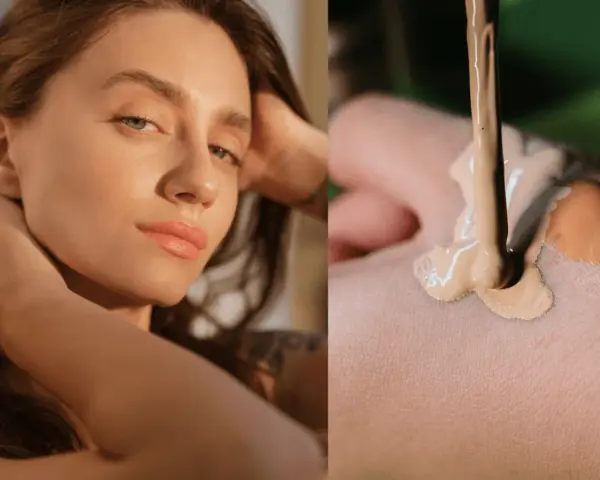 Krem BB rozświetlający na dłoni i twarz modelki. Idealne krycie i blask.