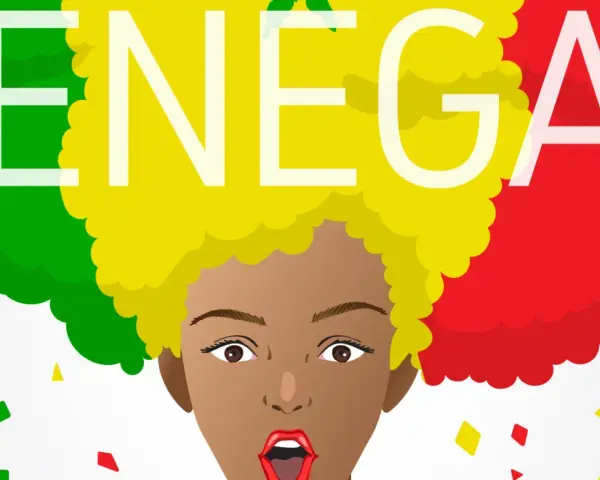Wesoła twarz z afro w kolorach flagi Senegalu.
