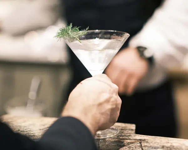 Przepis na drink London Calling: czysty martini z gałązką kopru.