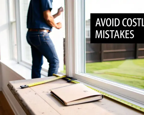 A person is shown learning how to measure a window, with a tape measure and notebook on the sill. "Avoid Costly Mistakes" is overlaid.