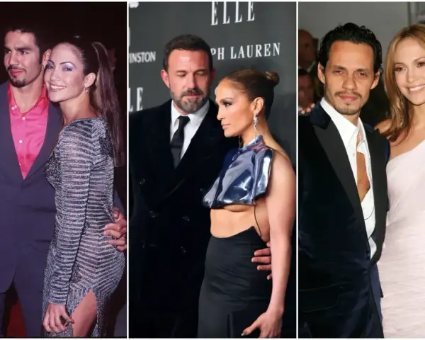 Jennifer Lopez z mężami: Ojani Noa, Ben Affleck i Marc Anthony.