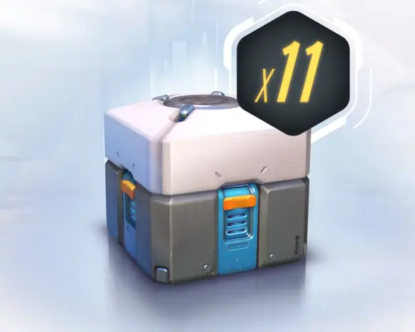 Futurystyczna skrzynka z nagrodami (loot box) z symbolem "x11" w tle.