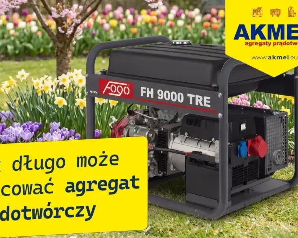 Agregat prądotwórczy Fogo FH 9000 TRE w otoczeniu wiosennych kwiatów. Dowiedz się, jak długo może pracować agregat prądotwórczy.