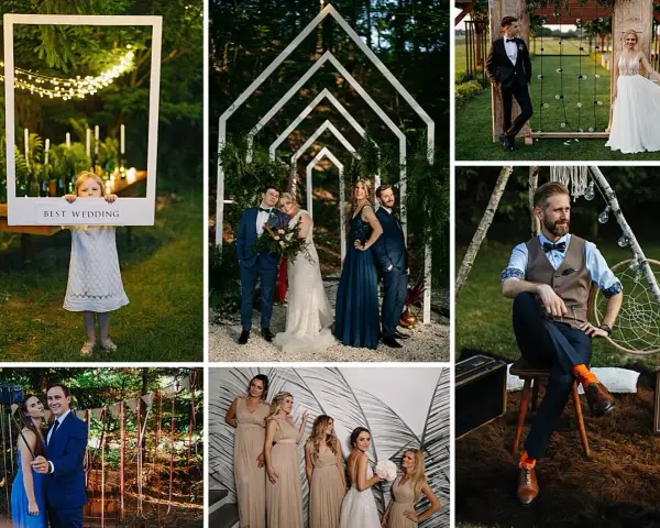 Urocza dziewczynka z napisem "BEST WEDDING" i inne niestandardowe atrakcje weselne: para młoda, druhna, goście i dekoracje.