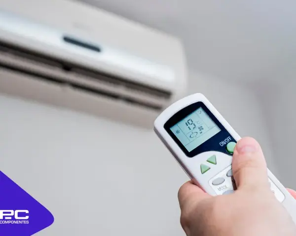 Mando a distancia apuntando a un aire acondicionado. La pantalla muestra 19°C, indicando un posible error aire acondicionado.