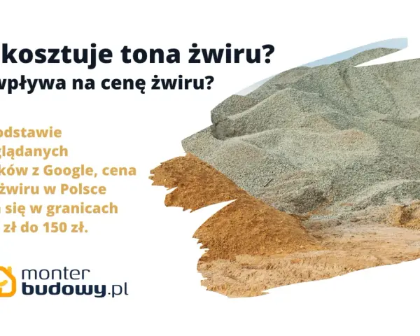 Ile kosztuje tona żwiru płukanego? Cena waha się od 30 do 150 zł. Na zdjęciu widoczne są hałdy żwiru i piasku.