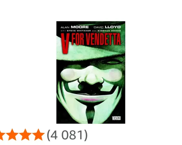 Okładka komiksu V jak Vendetta z charakterystyczną maską Guya Fawkesa.