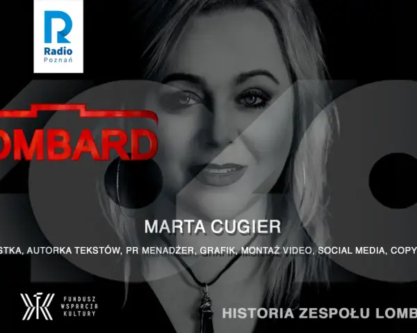 Marta Cugier, wokalistka i wieloletnia członkini zespołu Lombard, w grafice z okazji 40-lecia grupy.