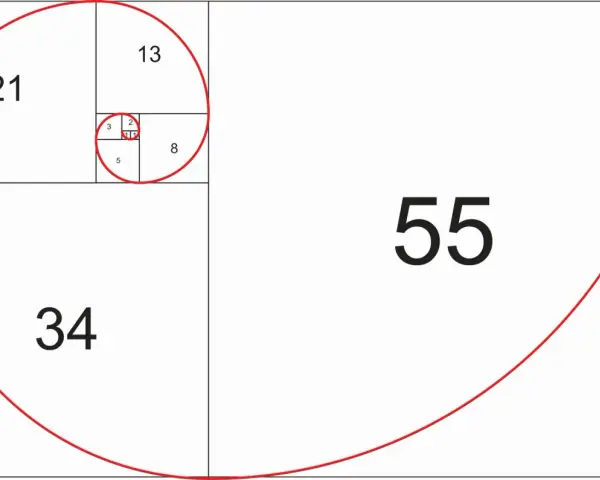 Złoty środek w liczbach: kwadraty z liczbami Fibonacciego (1, 1, 2, 3, 5, 8, 13, 21, 34, 55) tworzą spiralę.