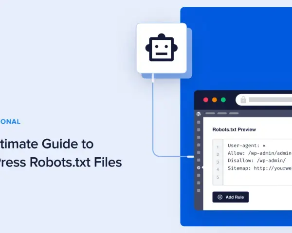 Anleitung zum robots.txt erstellen: Ein Roboter-Icon und ein Code-Editor zeigen, wie man Regeln für Suchmaschinen festlegt.