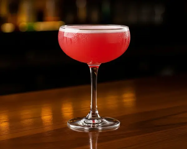 En rosa pantern drink i ett elegant glas, perfekt för en festlig kväll.