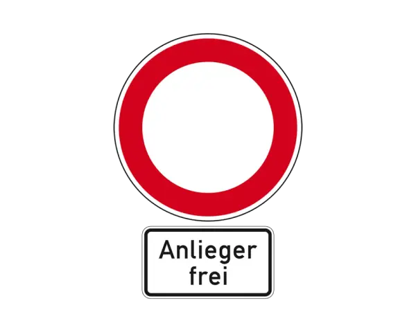 Verkehrsschild: Durchfahrt verboten, aber Anlieger frei.