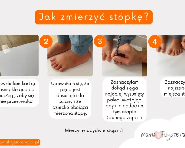 Jak zmierzyć stopę dziecka? Krok po kroku: przyklej kartkę, upewnij się, że pięta jest dosunięta, zaznacz najdłuższy palec i najszersze miejsca. 13 cm jaki to rozmiar buta dziecka?