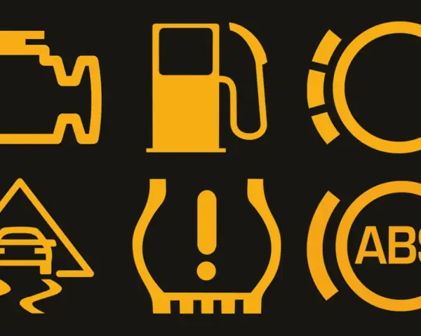 Gelbe auto symbole bedeutung: Motor, Tank, Bremsflüssigkeit, ESP, Reifendruck, ABS. Wichtige Warnleuchten für Ihre Sicherheit.
