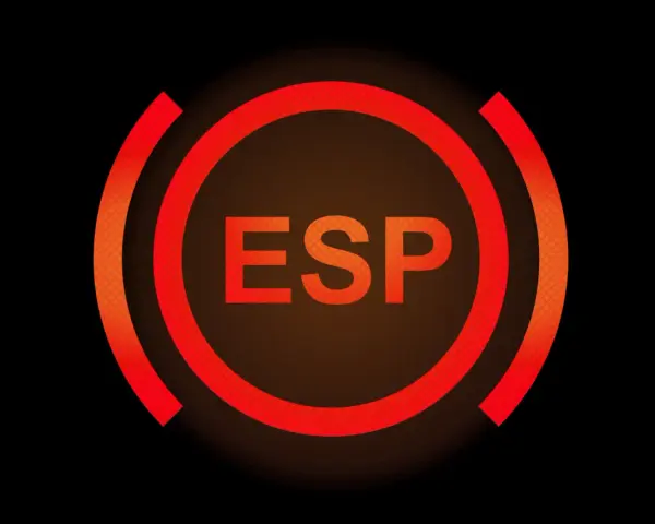 Rotes ESP-Symbol leuchtet auf, was bedeutet, dass das elektronische Stabilitätsprogramm ausgeschaltet ist.