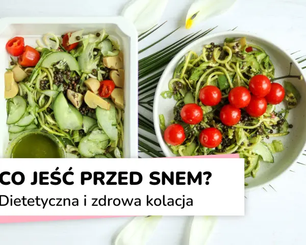 Dwie porcje lekkostrawnej kolacji: sałatka z cukinii, pomidorków i soczewicy. Idealna na wieczór.