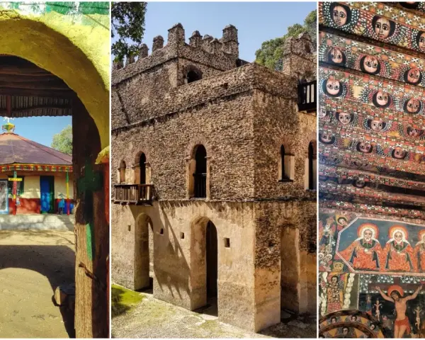 Etiopia dawniej: kolorowa cerkiew, kamienny zamek i zdobiony freskami sufit.