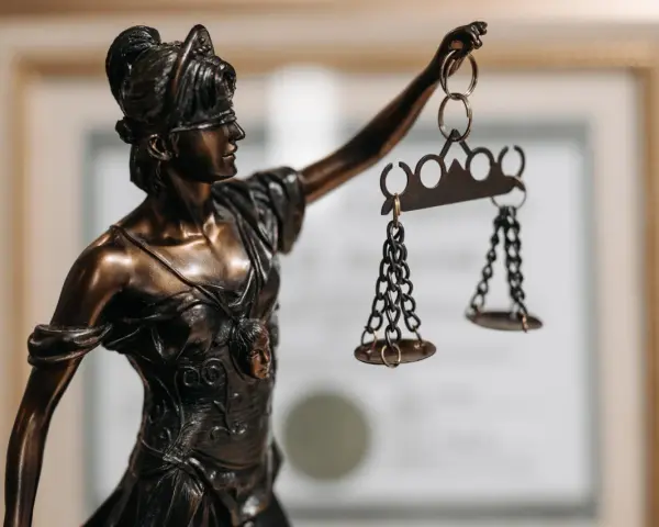 Statua della Giustizia con bilancia, simbolo di chi ha conseguito la laurea in legge o giurisprudenza.