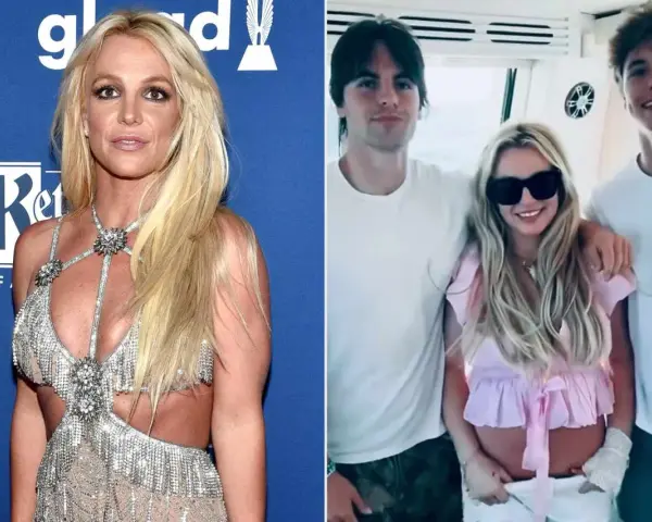 Britney Spears con i suoi figli, in una foto divisa: a sinistra sul red carpet, a destra in barca con i ragazzi.