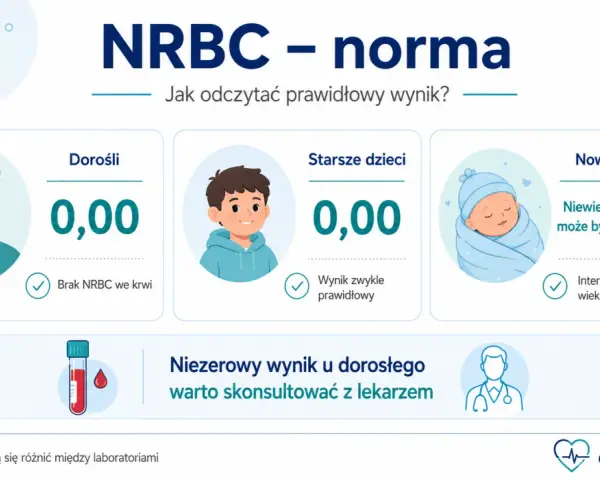 Normy NRBC dla dorosłych i starszych dzieci to 0,00. U noworodków niewielka obecność NRBC może być fizjologiczna.