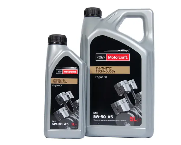 Olej silnikowy Motorcraft 5W-30 A5, idealny do Ford Focus MK2 1.6 benzyna. Dwa opakowania: 1L i 5L.