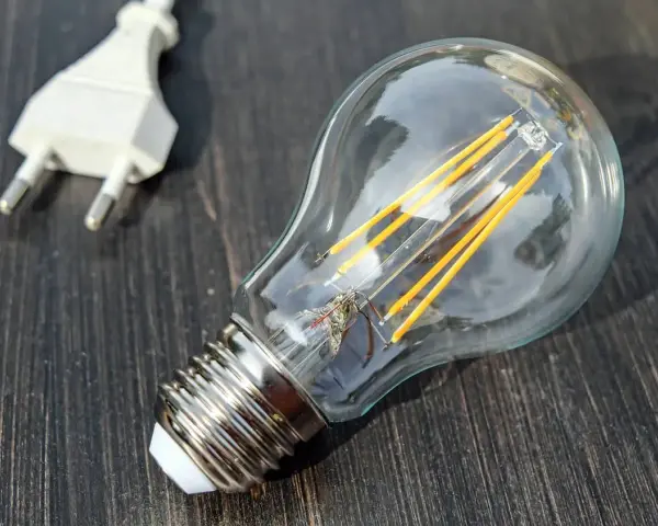 Bombilla LED y enchufe. Interesante saber cuanto gasta una bombilla encendida 24 horas.