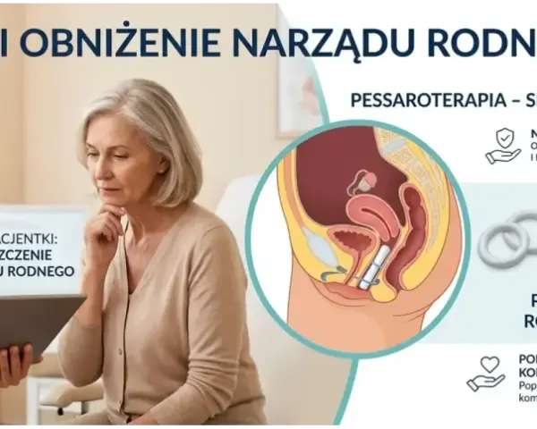 Lekarka omawia z pacjentką pessar kostkowy, który pomaga w leczeniu obniżenia narządów rodnych i poprawia komfort życia.