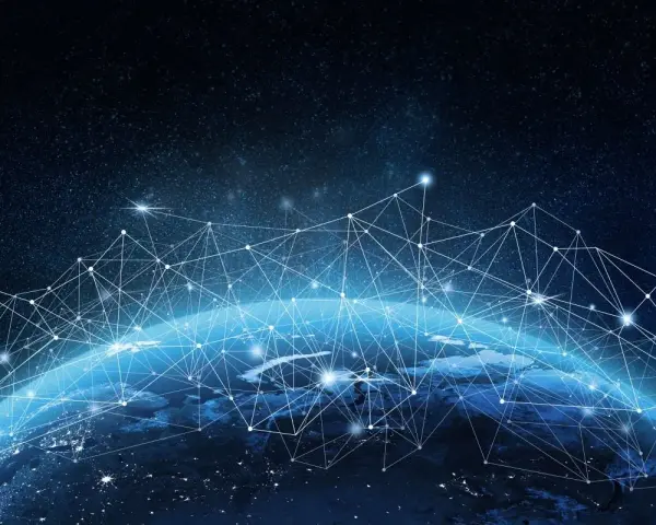 A glowing network of lines and dots overlays the Earth, symbolizing global connectivity and mobile network optimization.