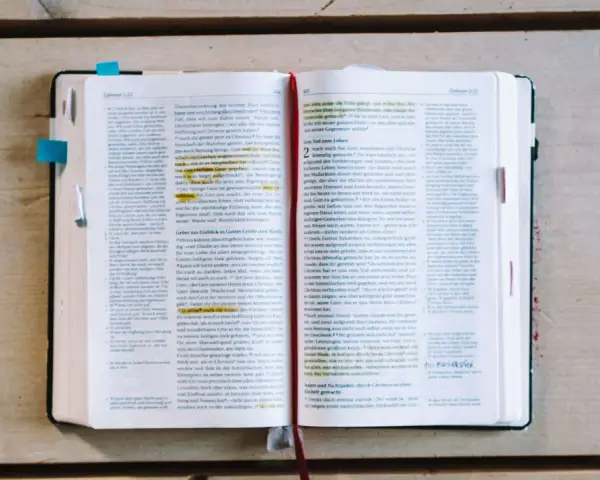 Ein aufgeschlagenes Buch mit Bibeltexten, das die Frage "was bedeutet evangelisch" beleuchtet.