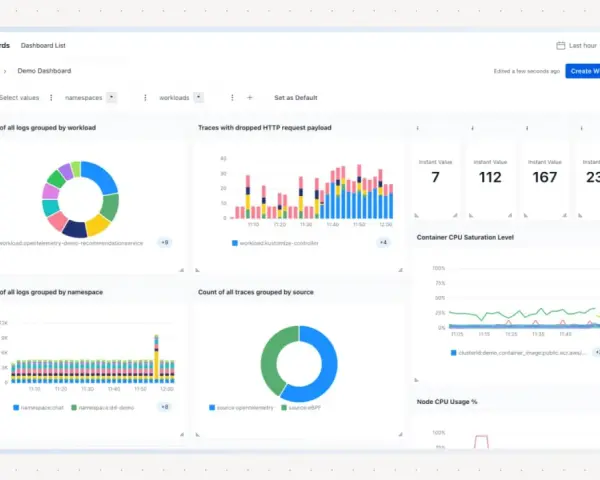 Dashboard showing network traffic analysis, including traces with dropped HTTP request payload, indicating potential issues with deep packet analysis.