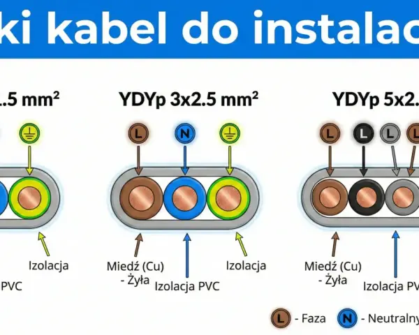 Przekroje kabli YDYp 3x1.5, 3x2.5 i 5x2.5 mm² z żyłami miedzianymi i izolacją PVC. Wybór odpowiedniego ydy.